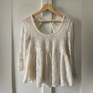 Free people babydoll lace tunic blouse dress XS long sleeve open back